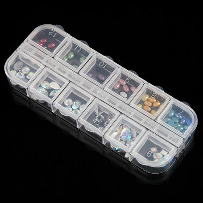 Set of 2 PCS X 12 Compartment Empty Storage Box Beads Jar Rhinestone Clear Cosmetic Container Organizer w Individual Separate Snap Lids