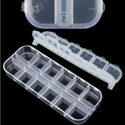 Set of 2 PCS X 12 Compartment Empty Storage Box Beads Jar Rhinestone Clear Cosmetic Container Organizer w Individual Separate Snap Lids