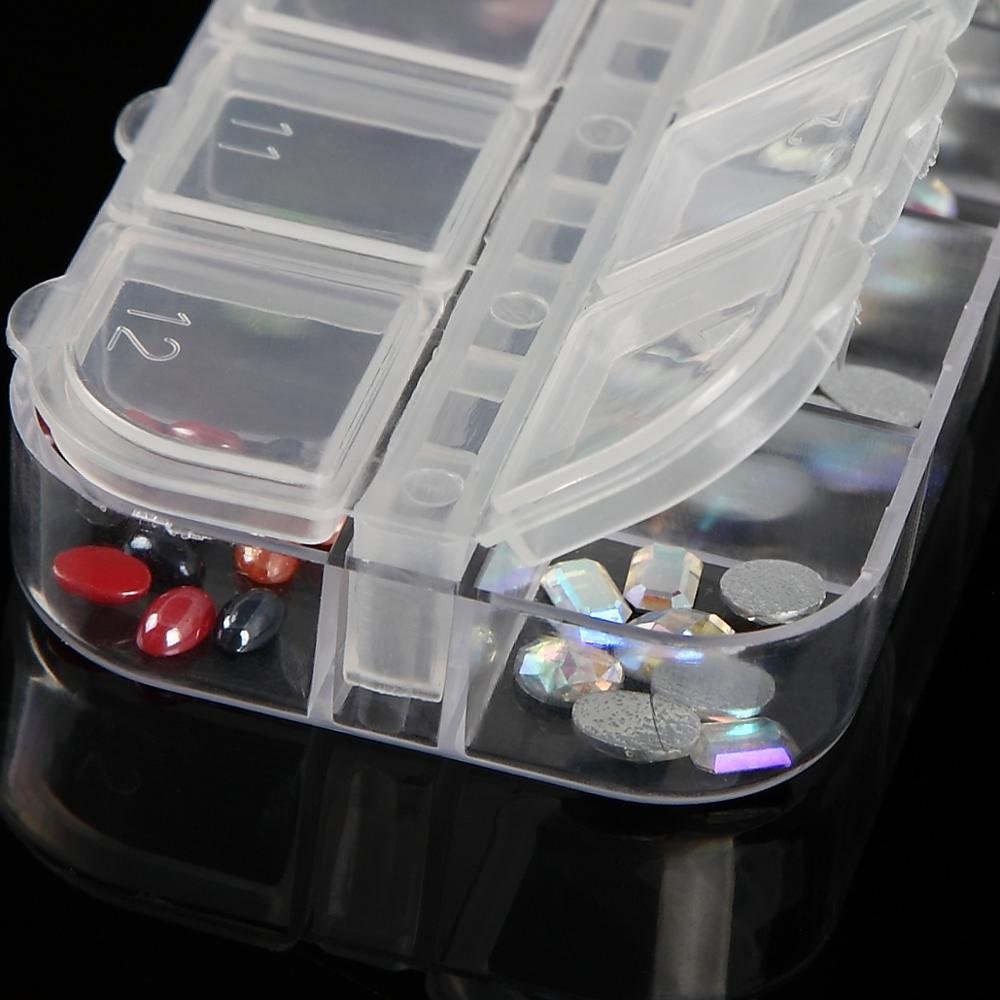 Set of 2 PCS X 12 Compartment Empty Storage Box Beads Jar Rhinestone Clear Cosmetic Container Organizer w Individual Separate Snap Lids