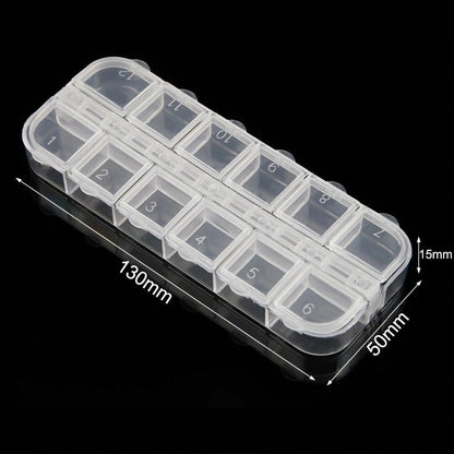 Set of 2 PCS X 12 Compartment Empty Storage Box Beads Jar Rhinestone Clear Cosmetic Container Organizer w Individual Separate Snap Lids