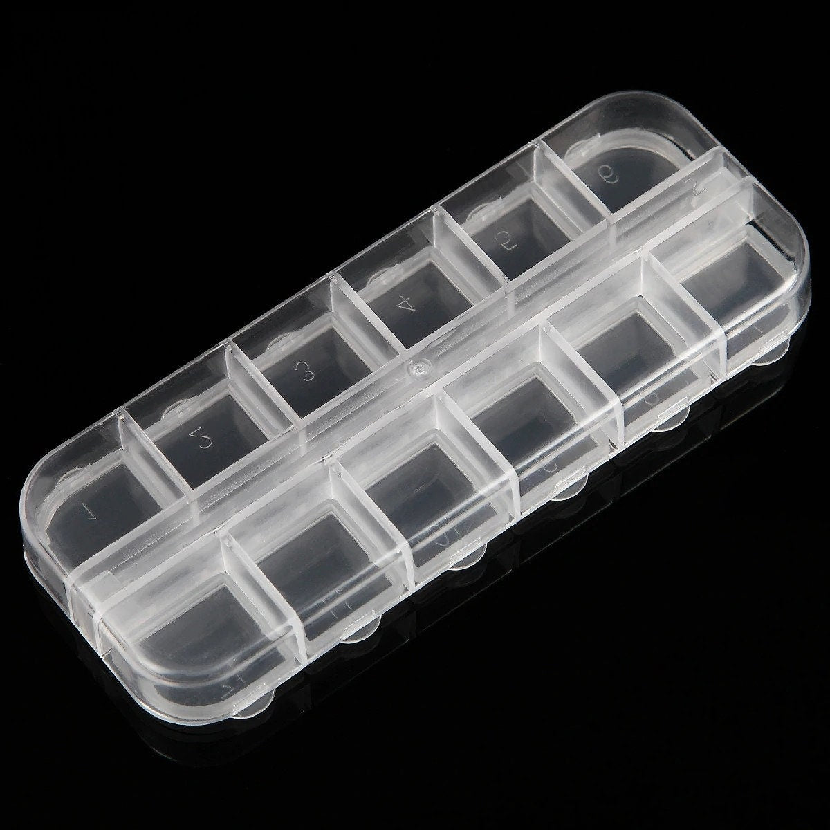 Set of 2 PCS X 12 Compartment Empty Storage Box Beads Jar Rhinestone Clear Cosmetic Container Organizer w Individual Separate Snap Lids